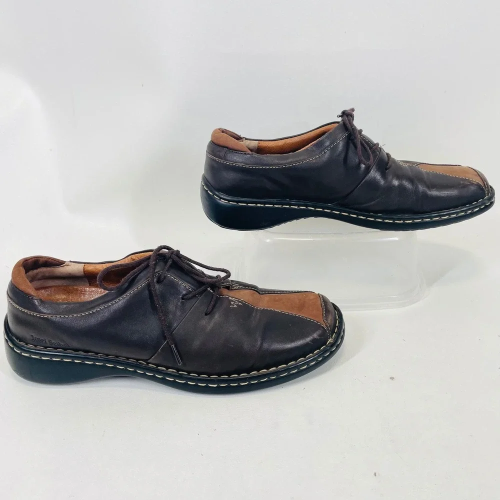 Josef Seibel Mens Brown Leather Two Tone Square Toe Oxford Shoes Size 40